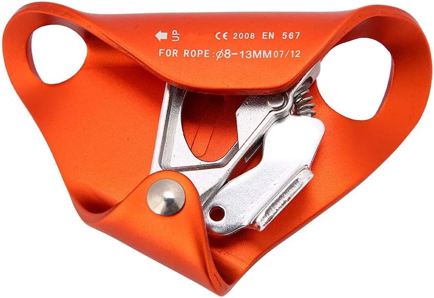Climbing Ascender Device | Fall Arrest Protection Gear for Rock Climbing/Mountaineering | Aeronautical Aluminum 8-13mm Rope | One - Hand Use with Spring Handle (Orange)
