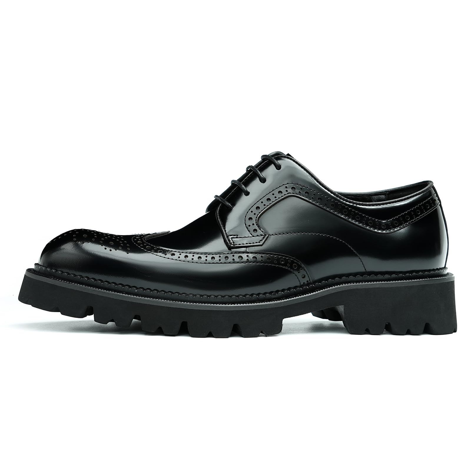 Genérico Brogues en Cuero Charol con Suela Gruesa para Hombres Zapatos de Vestir Formales con Cordones