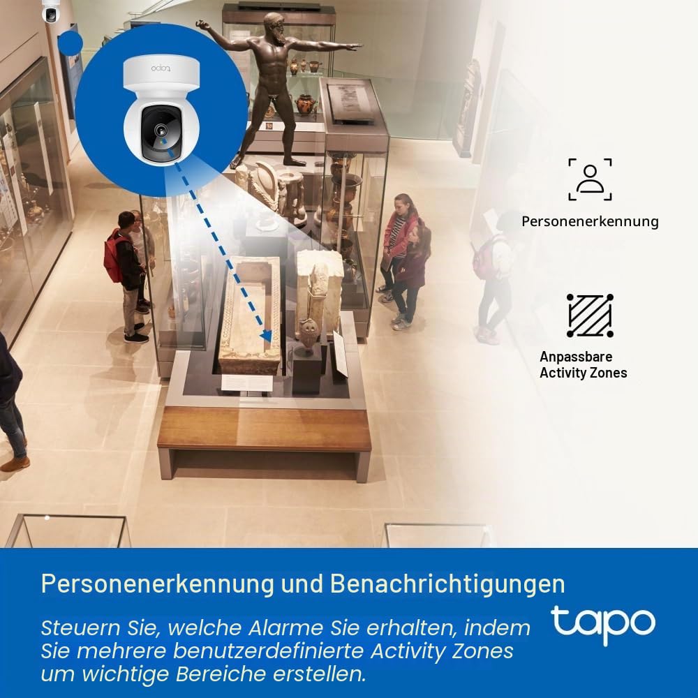 Tapo C202 360° WLAN Überwachungskamera, Ethernet/Wi-Fi-Anschluss,1080P HD, Bewegungsverfolgung, Nachtsicht, Zwei-Wege-Audio, kompatibel mit Alexa und Google Assistant, bis zu 512GB Lokale Speicherung