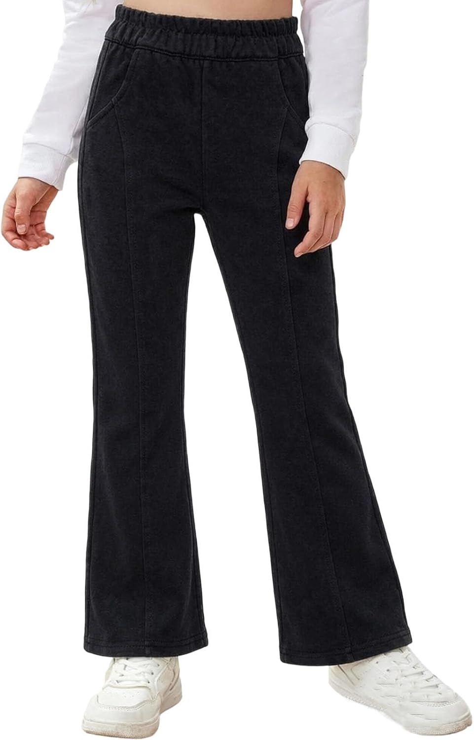 Oplxuo Girls Flare Sweatpants Elastic Waist Pocket Casual Bell Bottom Pants