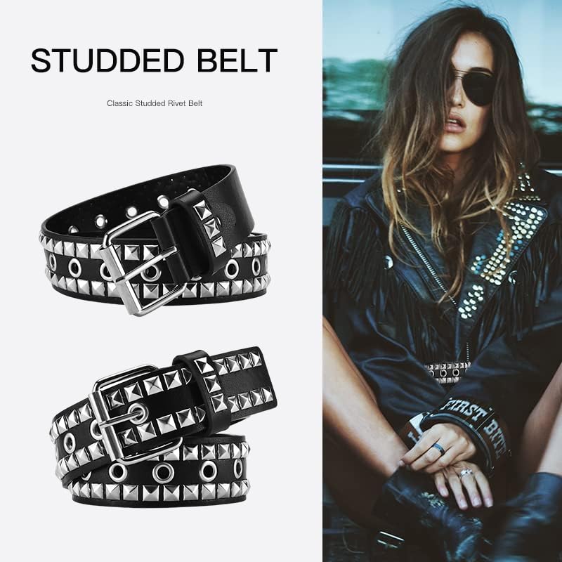 Image of Studded Belt, Metal Punk Rock Rivet Belt with Bright Pyramid Studded for Women Men