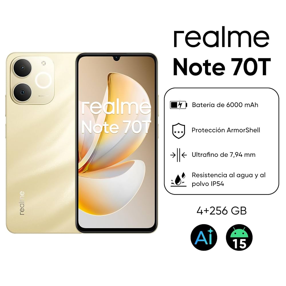realme Note 70T, 4+256GB Smartphone, Pantalla HD de 6,75'' y