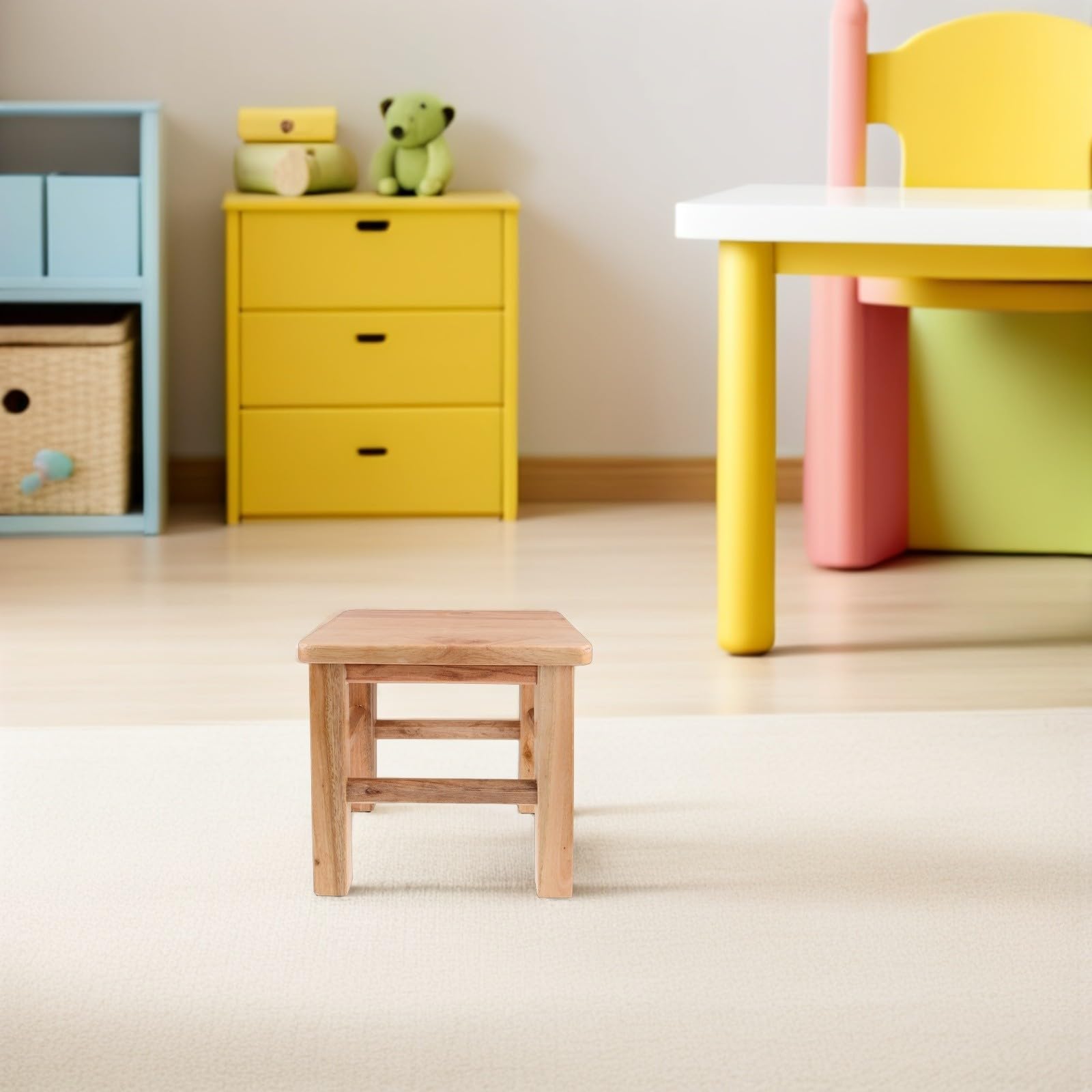 FRCOLOR Kinderstuhl Beige Kompakt mit 4 Beinen und Abgerundeten Ecken für Erwachsene Geeignet für Wohnzimmer und Familien