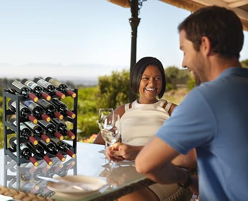 Miniatura 3 de Estante de vino de bambú, estante de almacenamiento de vino resistente y duradero, estantes de vino para encimera para despensa 4 niveles 16