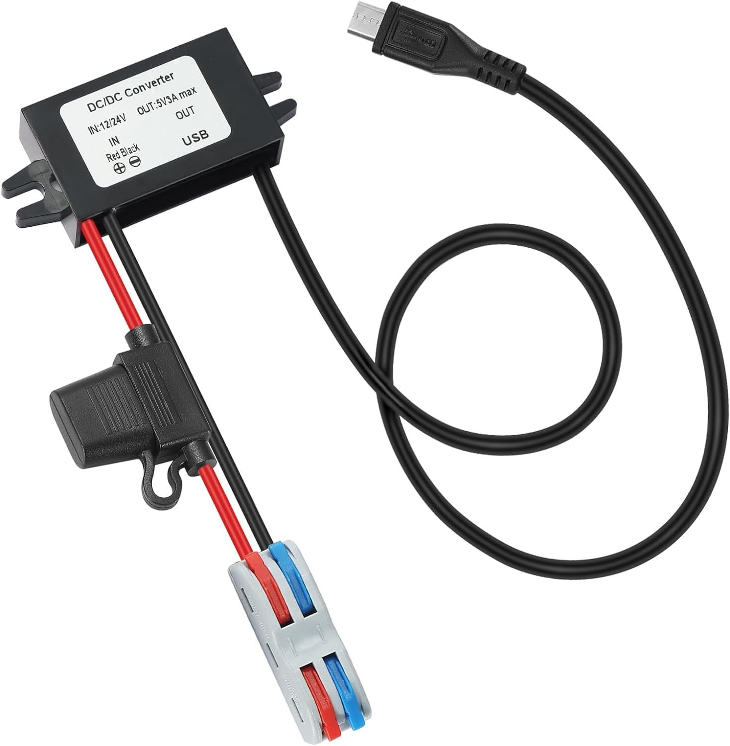 Niet-geïsoleerde Voltage Converter DC-DC 12V Naar 5V 3A Micro USB Adapter Converter Spanningsregelaar Step-Down Module Waterdichte Transformator voor Auto Smartphone