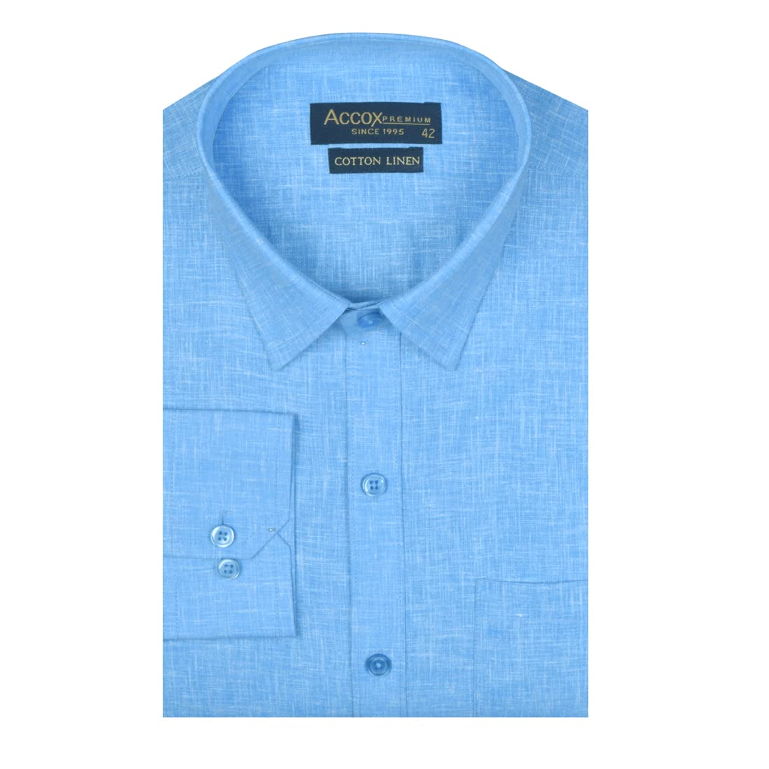 accox Premium Breathable Cotton Linen Full Long Sleeves Plain Blue Regular Fit Formal Shirt for Men (S_GCR54)-picture-16