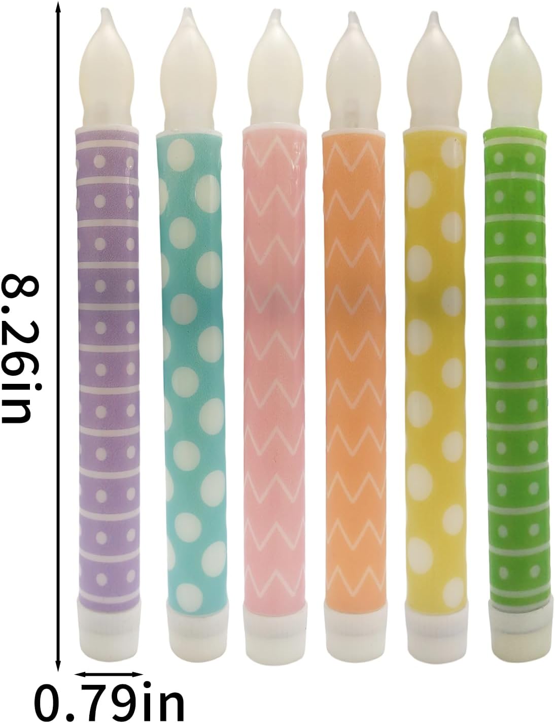 6PCS Easter Flameless Taper Candles with Remote Control,8.3'' Colorful LED Candle Battery Operated for Easter Table Home Party Decor