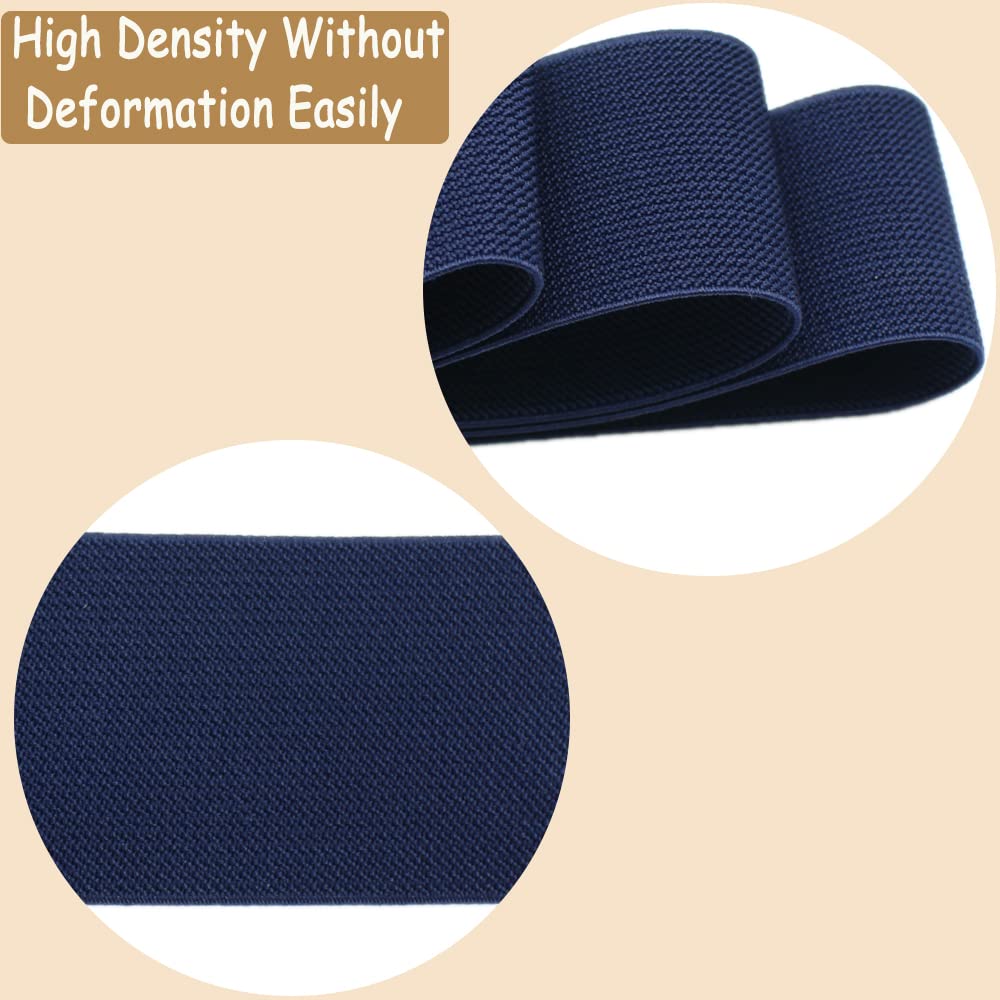 Banda elástica de punto azul marino de 2 pulgadas para coser 10 yardas, 50 mm, correas elásticas de sarga de doble cara para ropa, pantalones, cintura, pelucas, faldas, proyectos de