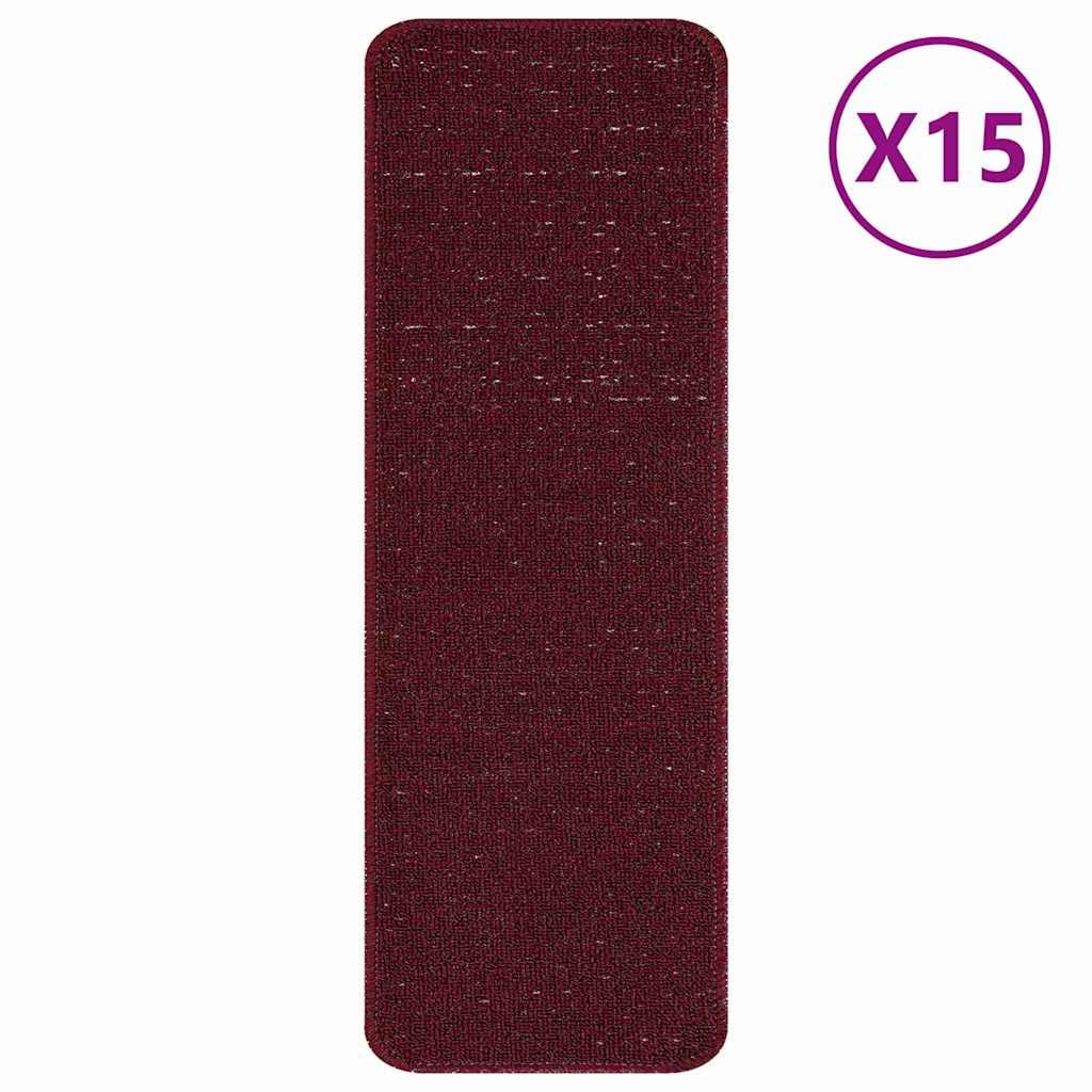 rutschfeste Treppenmatten 15 Stück Bordeaux 60 x 25 cm PP Treppenstufen Matten, Teppich Innen für Treppen, rutschfest Stufenmatten Treppenteppich
