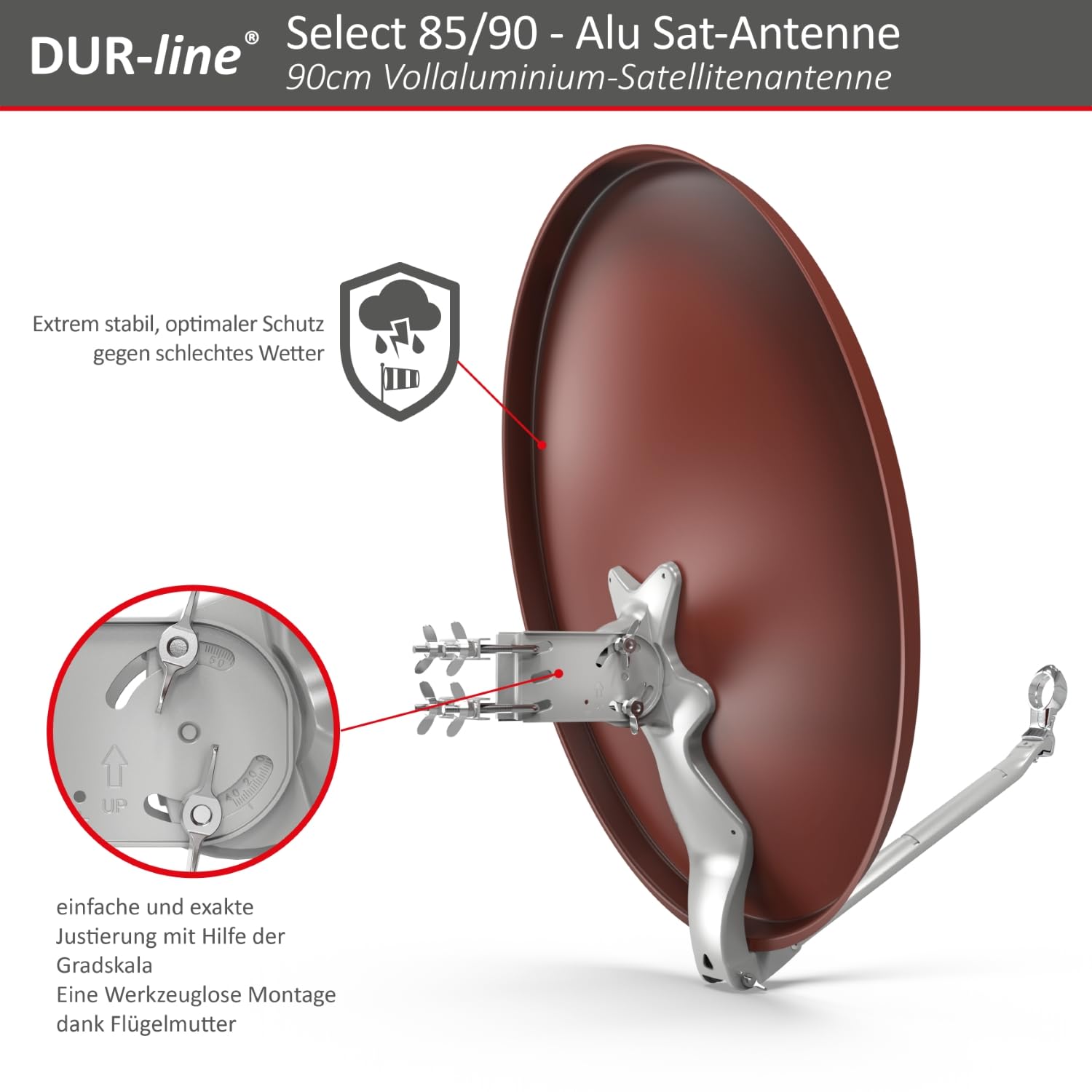 DUR-line Select - Parabola satellitare in alluminio, 75 cm/80 cm