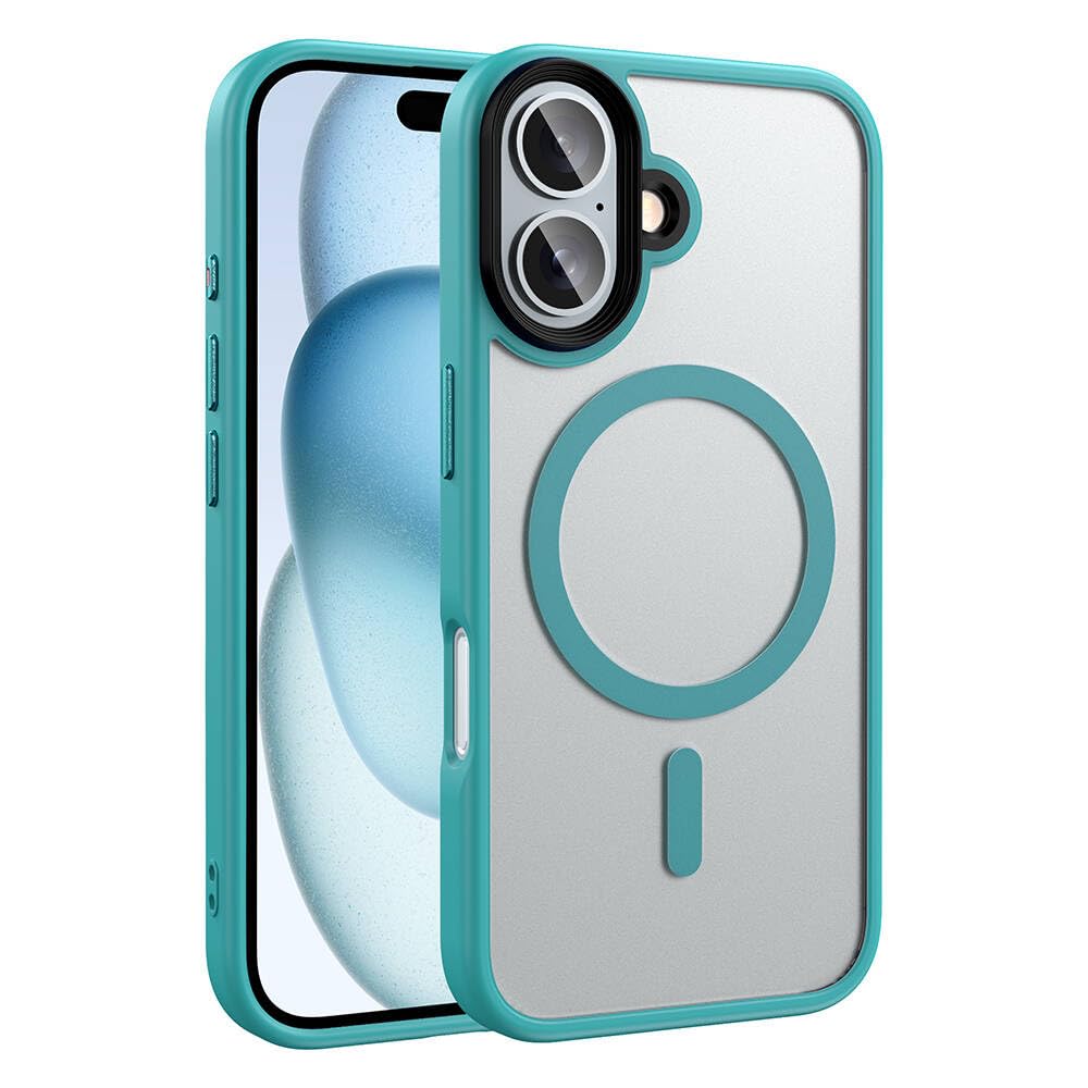 Zore Apple ile uyumlu iPhone 16 Kılıf Mat Arka Yüzey Wireless Şarj Özellikli Zore Flet M-safe Kapak Yeşil