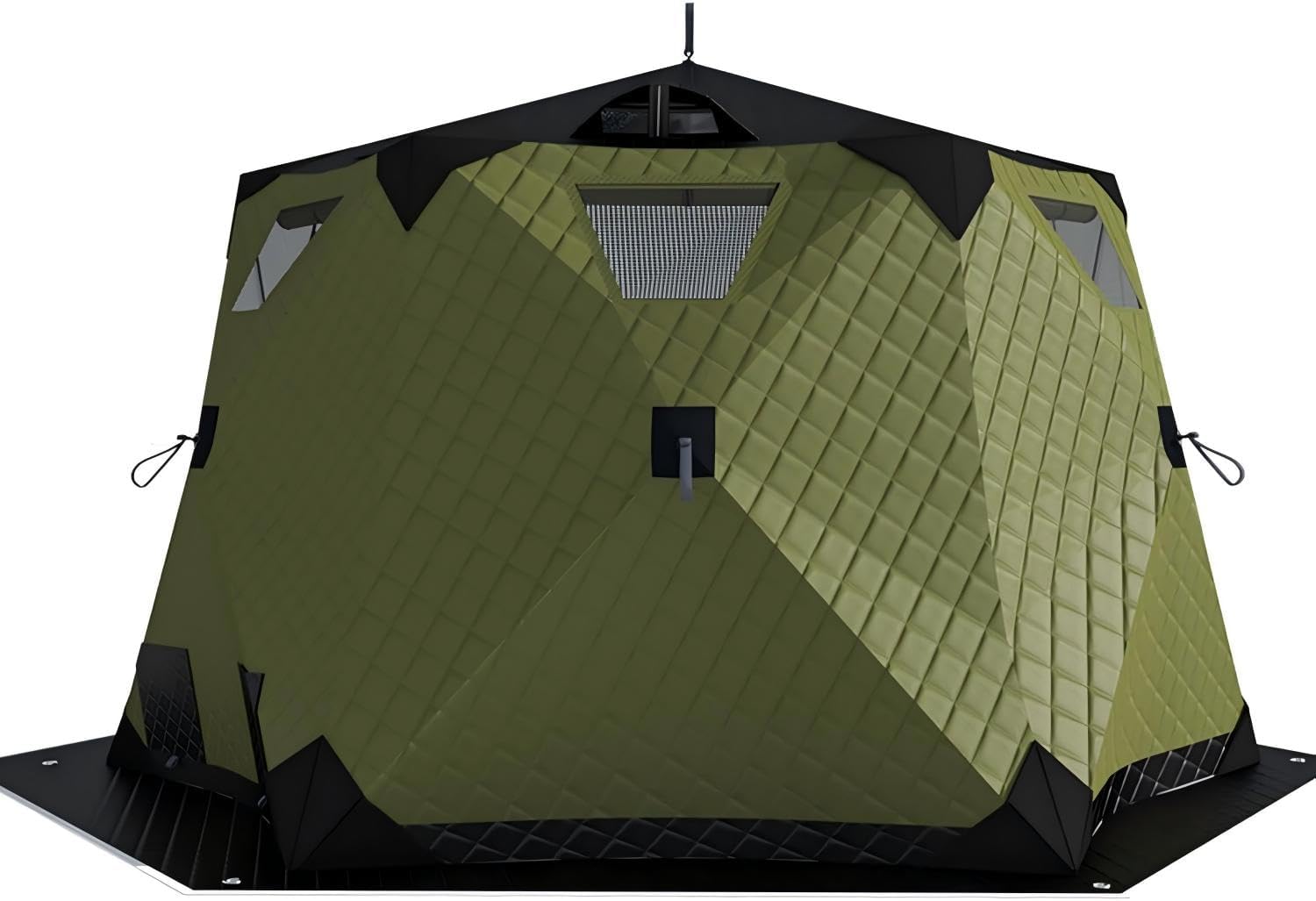 Instant Pop-Up Ice Fishing Tent Insulated 420D Hexagon Shelter for 5-6 People Portable Ice Shanty with Stove Jack Floor