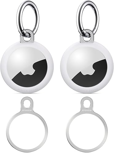 Stouchi - Llavero delgado de aluminio invisible para AirTag 2021, para iPhone 15141312, perros, llaves, mochilas, accesorios AirTag (2)