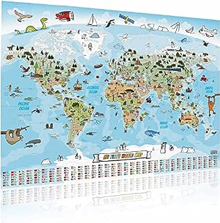 GOODS+GADGETS Panorama World Map for Children XXL - 140x100cm Children's World Map completely hand drawn and coloured (English)