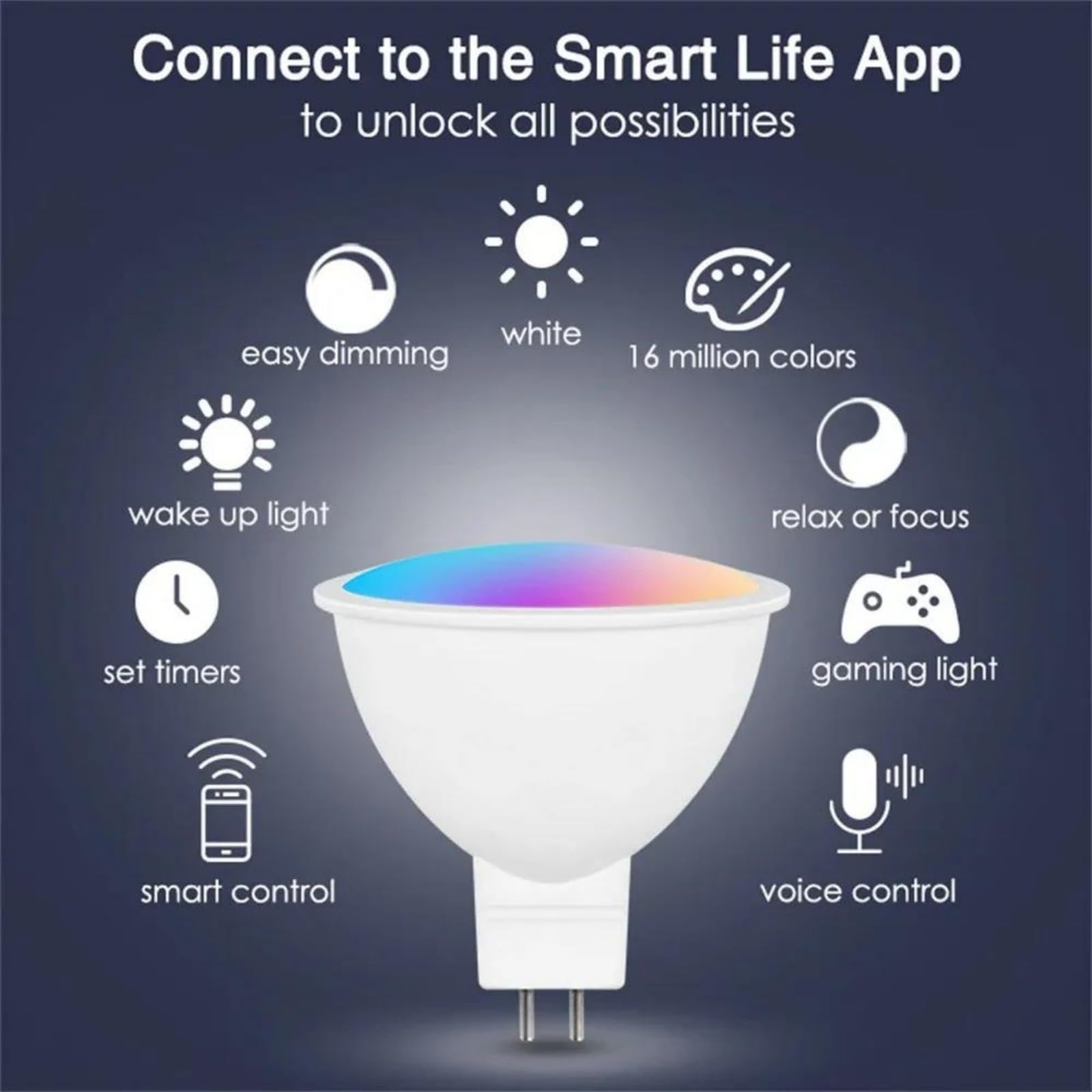 Lampadina Intelligente RGB, MR16/5W Dimmerabile con Controllo Vocale, Compatibile con Alexa, Alice, Google Home, Salute, Yandex Homekit, Hotel, Bar,2pcs