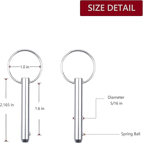 Miniatura 8 de Ring  Grip - Pasadores de liberación rápida  Pin superior Bimini de acero inoxidable 316, diámetro de 316 pulgadas, longitud total 1.38 pulgadas,