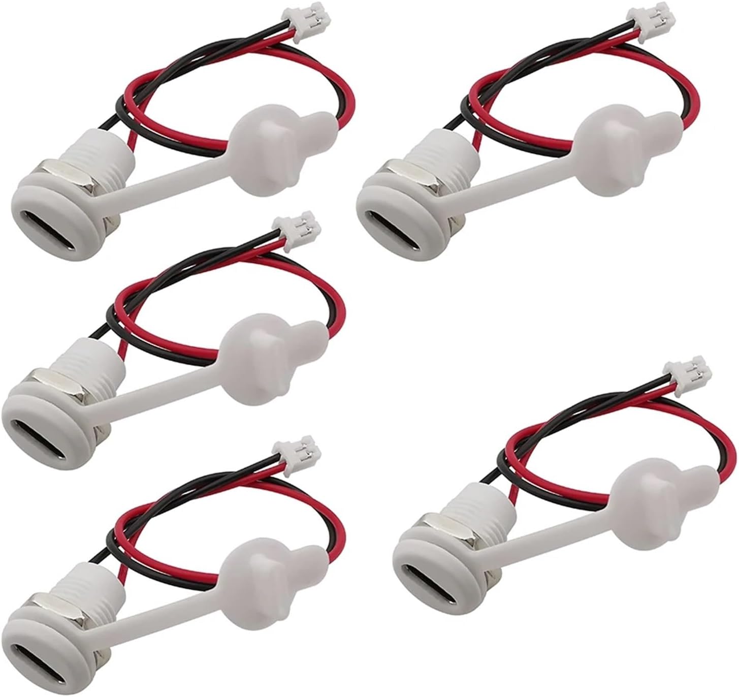 5Pcs USB Type-C to PH 2.0 Connector with Waterproof Cap Nut Locking Panel Mounting Female Fast Charging Jack Port Black White(White)