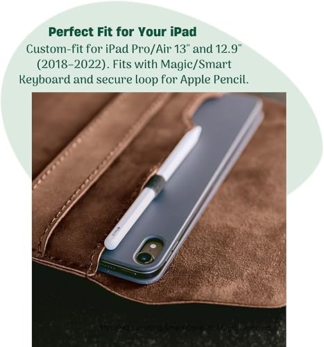 Miniatura 2 de hecho. Funda de piel con portalápices "Fernando" para iPad Pro 12.9 (M1, M2  2018-2022  3, 4, 5 y 6 generación), hecha a mano y de comercio justo