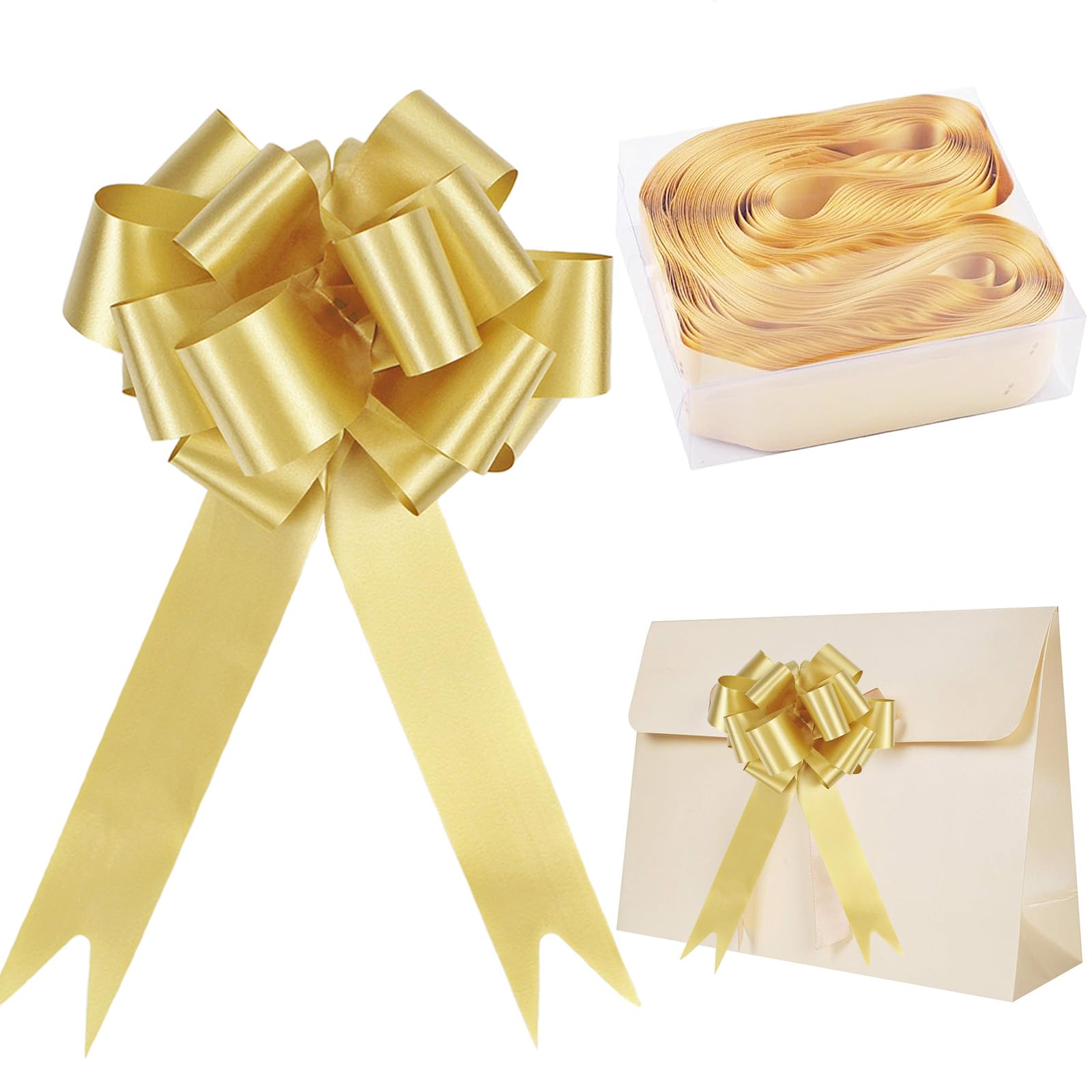 YankMooM 30Pcs Large Pull Bows,Pull Bows for Gift Wrapping Pull Ribbon Bows Gift Wrap Bows for Gift Wrapping Flower Presents Basket Birthday Wedding Christmas Party (Gold)