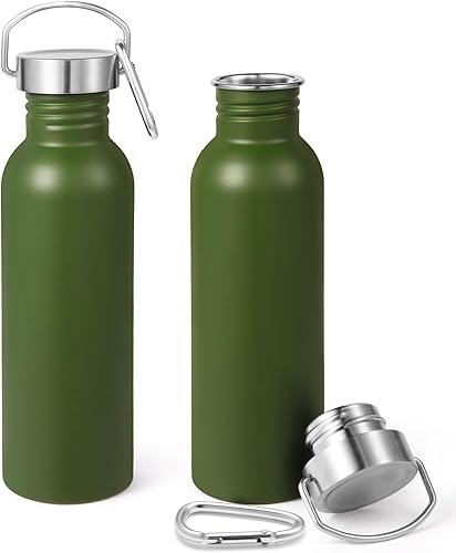 Miniatura 13 de Volhoply Botella de agua de 26 onzas sin aislamiento, de una sola pared, botellas de agua reutilizables de acero inoxidable con asa y mosquetón,