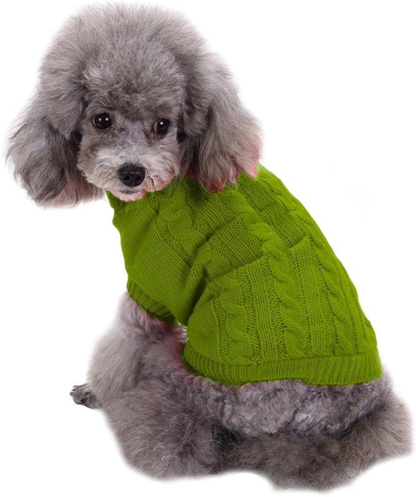 CHBORCHICEN Small Dog Sweaters Knitted Pet Cat Warm Dog Sweatshirt Winter Clothes Kitten Puppy Sweater (Medium,Light Green)