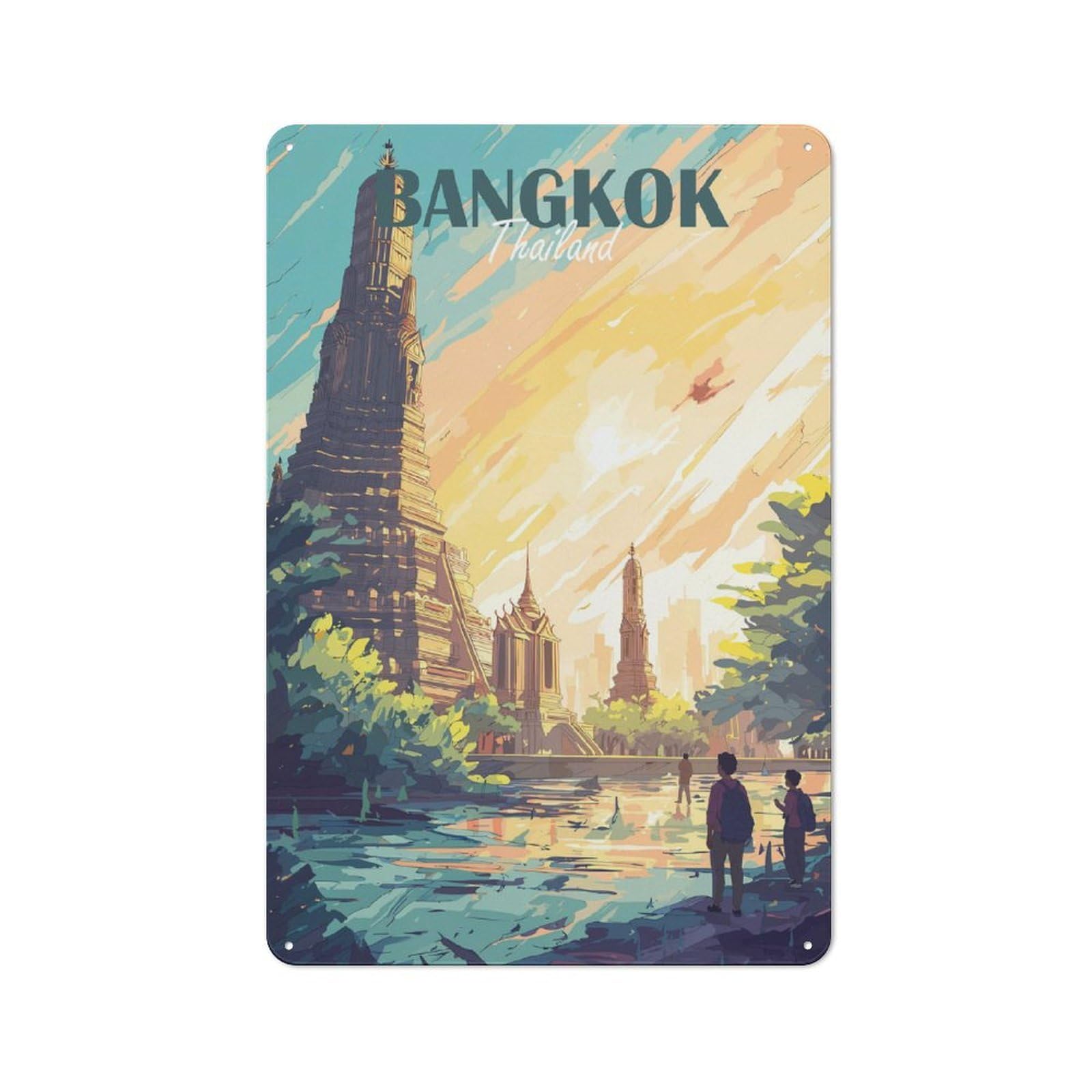 Junmoney Bangkok Thailand Travel Retro Metal Wall Sign 30X20cm For Garage Or Workshop, For Kitchen, Dining Room And Home Bar Wall Decor