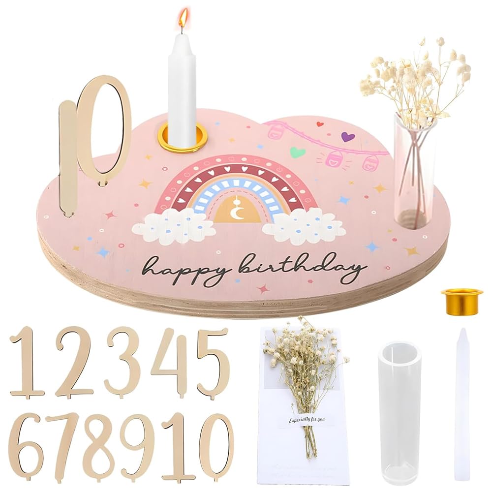 Assiette D’anniversaire En Bois Personnalisable – Avec Bougeoir, Chiffres 0-9 Et Livre D’or – Décoration Créative Pour Fêtes