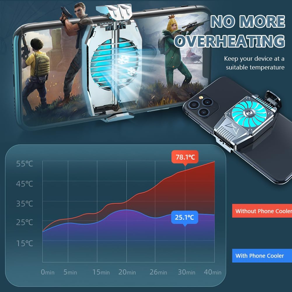 Refroidisseur de Téléphone Portable, Jeu Universel Refroidisseur Portable, USB Rechargeable, Vitesses Contrôleur de Refroidisseur Compatible pour Smartphone Universel iPhone/Android