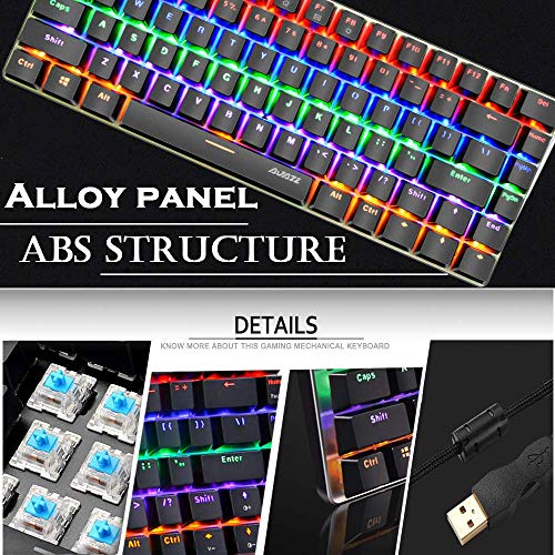 Tastiera Meccanica da Computer Gaming, USB Cablata 82 Tasti Anti-Ghosting Blue Switch Tastiera Gioco Arcobaleno Multicolore Illuminata Backlit, Mechanical Keyboard Compatta Ergonomica Nero