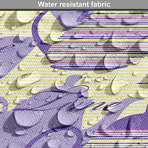 Image of Ambesonne Tea Party Fabric by The Yard, Striped Teapots Cups Silhouettes Classical Calligraphy Pattern, Decorative Fabric for Upholstery and Home Accents, 2 Yards, Yellow Lavender