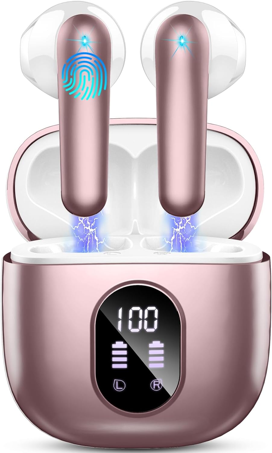 Wireless Earbud Bluetooth 5.3 Headphones 50H Playtime Stereo Bass Ear Buds, in-Ear Earphones with 4 ENC Mic LED Display Noise Cancelling Earbud, Bluetooth Earbud IP7 Waterproof Sport for Android iOS