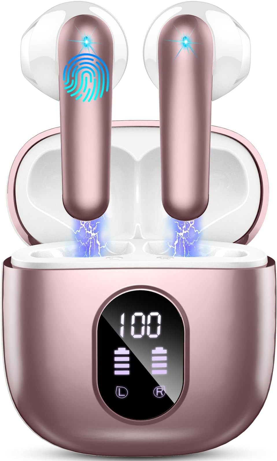 Wireless Earbud Bluetooth 5.3 Headphones 50H Playtime Stereo Bass Ear Buds, in-Ear Earphones with 4 ENC Mic LED Display Noise Cancelling Earbud, Bluetooth Ear bud IP7 Waterproof Sport for Android iOS