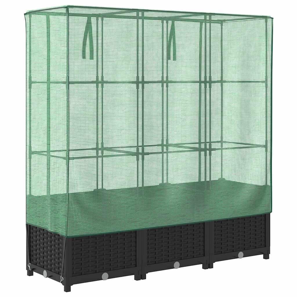 Jardinière Surélevée avec Serre Aspect Rotin 120x40x138 cm