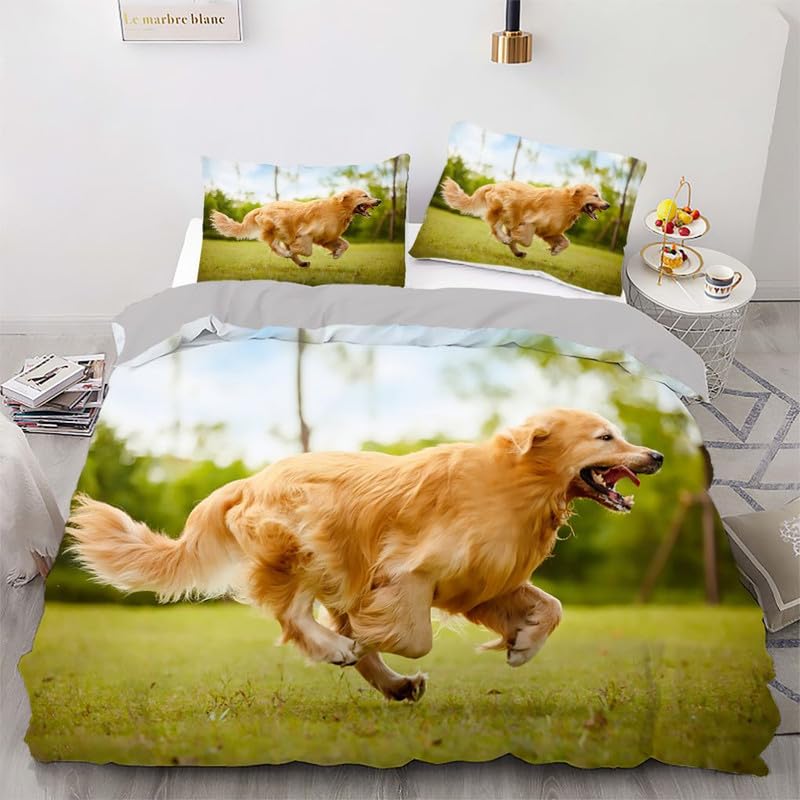 Parure de lit 240 x 260 vert clair avec motif chiens et 2 taies d'oreiller en microfibre