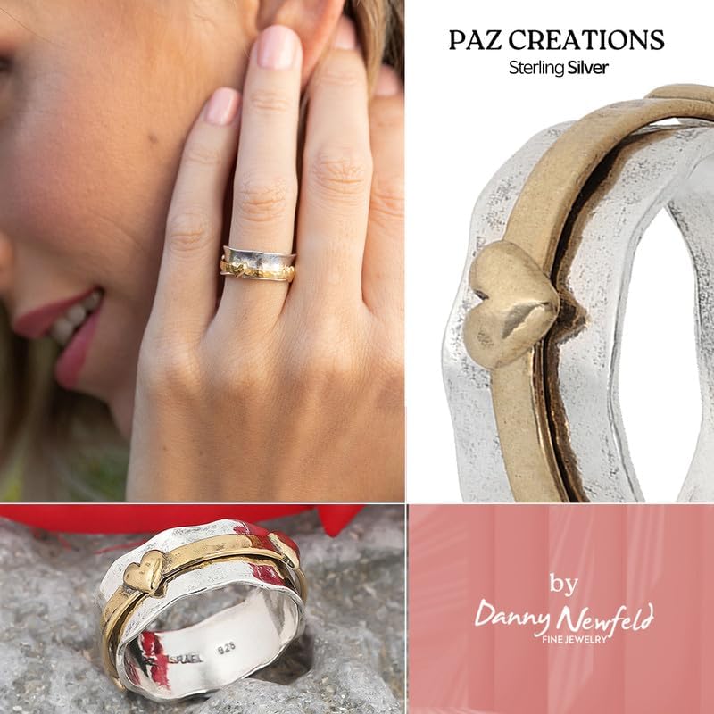 Miniatura 4 de Paz Creations - Anillo giratorio de plata de ley 925 para mujer, estilo bohemio, con banda resistente, joyería artesanal hecha a mano, lista
