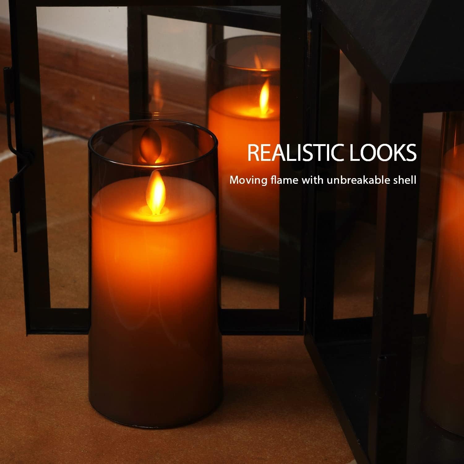 LTETTES Flameless LED Candles Set of 3 (H-4", 5", 6" x D-3") | Grey Acrylic Fiber Glass Pillar Candles with Remote | Battery Operated | Home Décor, Wedding, Festival Lighting