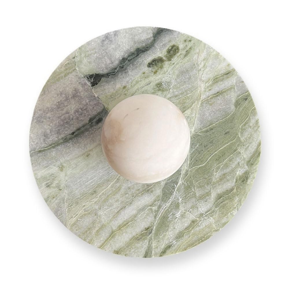 GUOGUOSM 9in Natural Stone Wall Lamp, Medieval Style Round Marble Wall Sconce, Natural Alabaster Wall Light, Living Room Dressing Table Stairs Decorative Lighting Fixtures