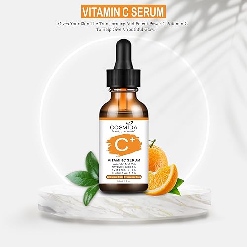 Miniatura 6 de Cosmida Suero de vitamina C para cara con ácido hialurónico, suero antienvejecimiento de colágeno para brillo, manchas oscuras, acné, arrugas y