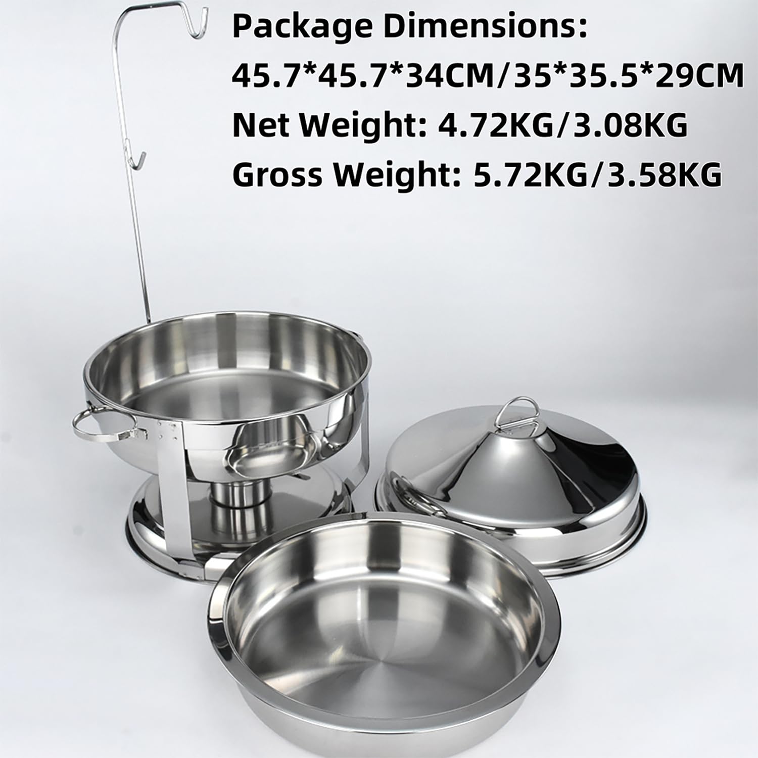 Juego de platos de acero inoxidable, 4,5/9 L, con sartenes colgantes y soportes de combustible para fiestas, restaurantes, hoteles, solución perfecta para catering