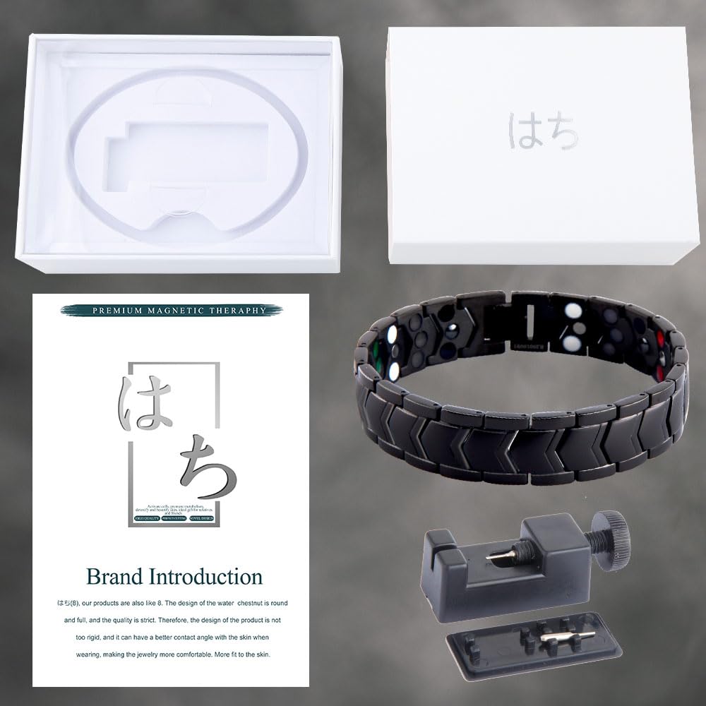 HAQI Bracelet magnétique Bracelet magnétique à d'éléments en acier inoxydable pour hommes avec outil de retrait à taille réglable et boîte cadeau (22cm)