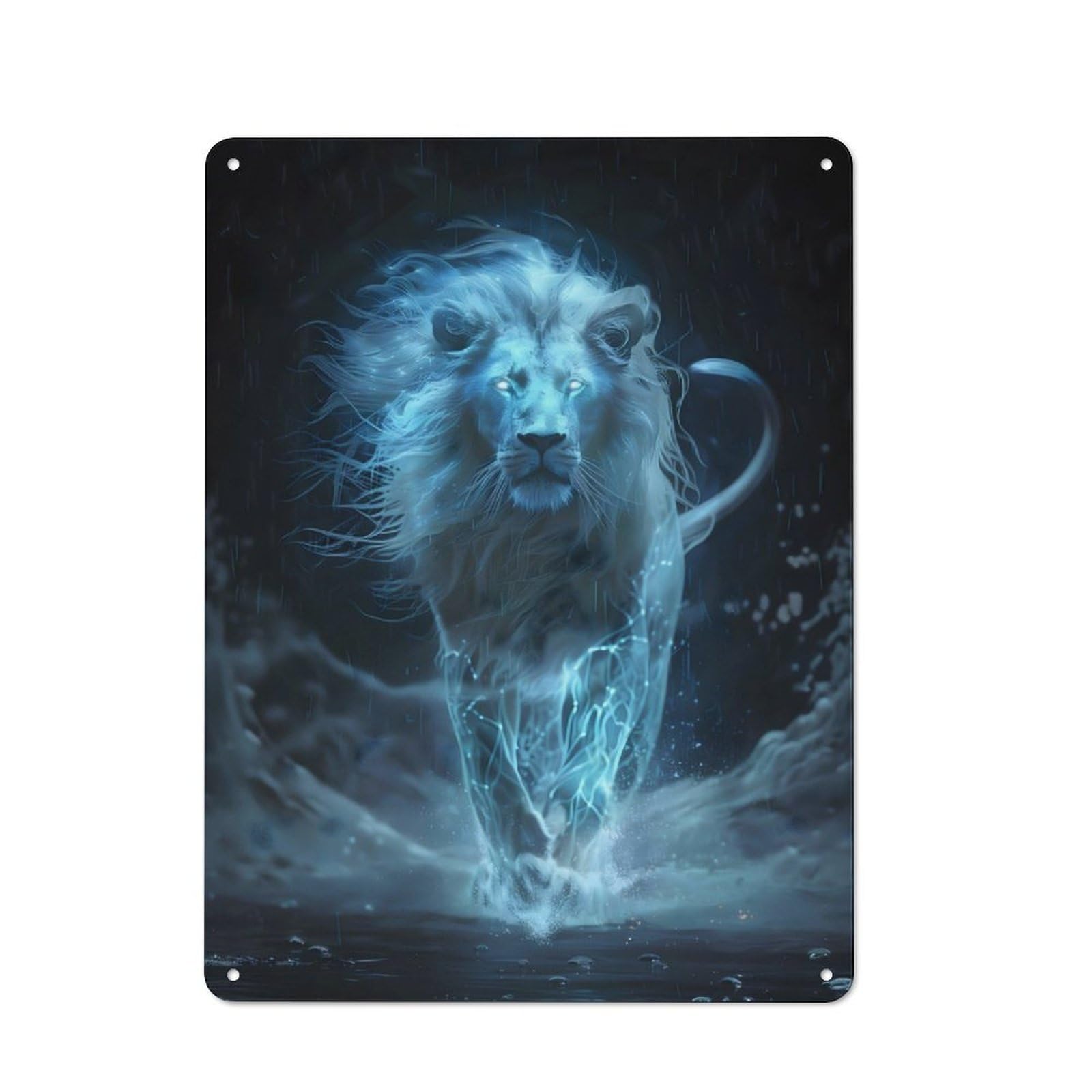 Junmoney Celestial White Lion Tin Sign 40X30cm With For Home Bar Wall, Vintage Decor, For Garage, Workshop And Man Cave Decoration