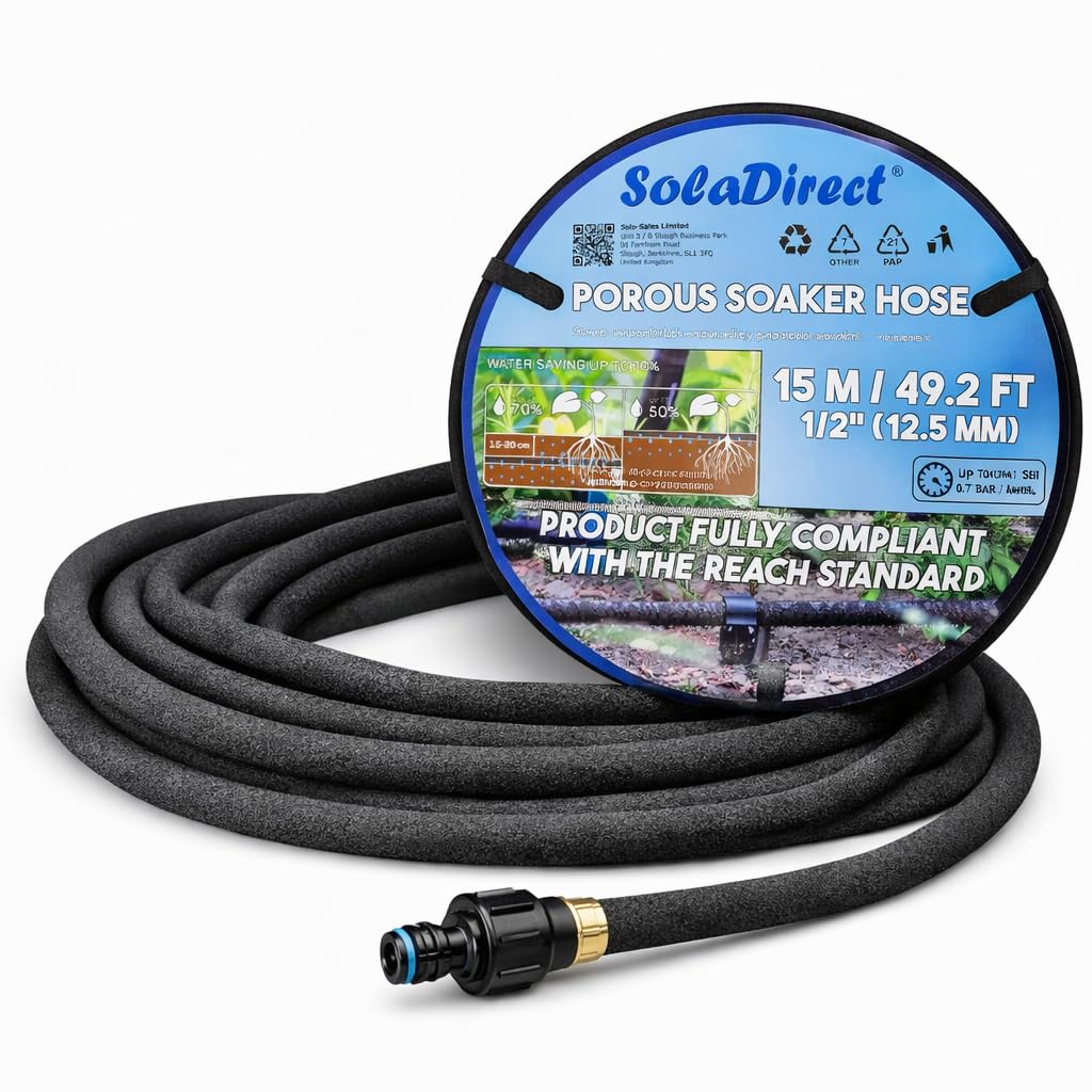 Porous Soaker Hose Garden Drip Irrigation Pipe 15M with connector fitting