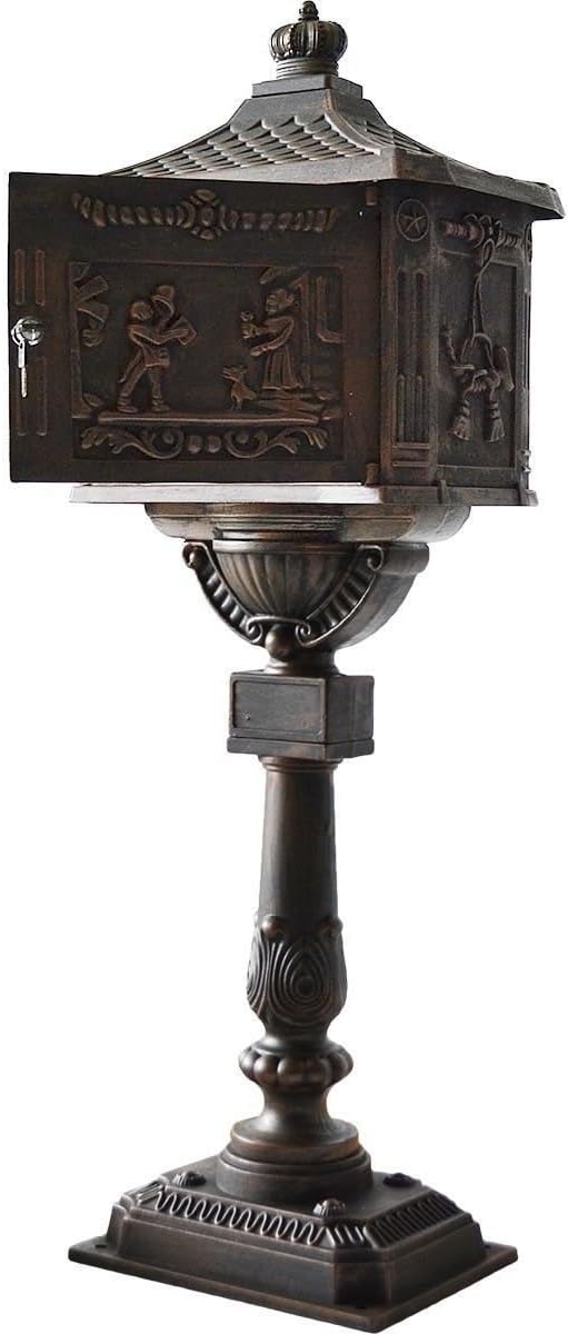 Mail Box Heavy Duty Mailbox Postal Box Security Cast Aluminum Vertical Pedestal (Bronze)