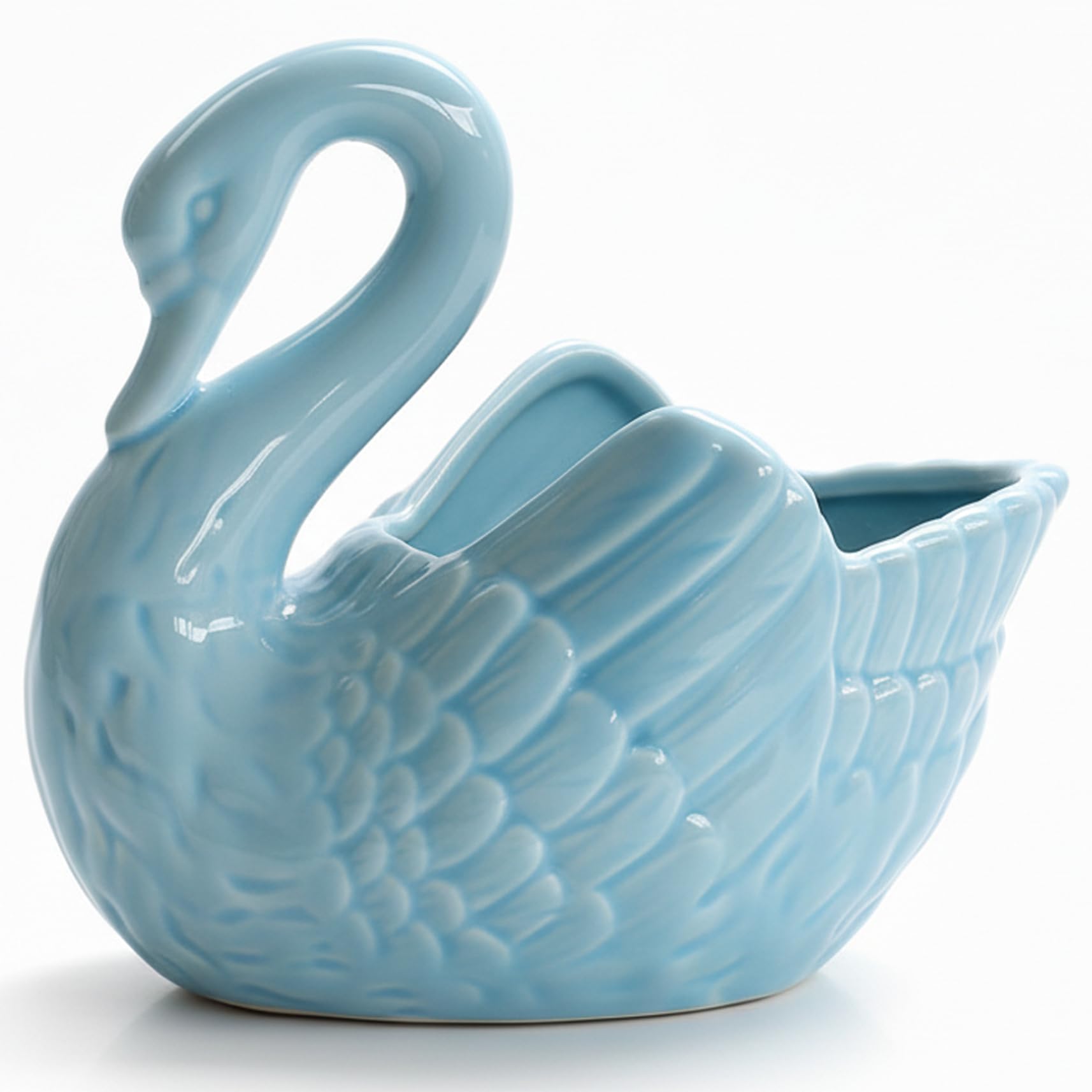 Takingup Swan Planter, Ceramic Swan Vase, with Drainage Hole, Blue, for Succulents, Indoor and Outdoor Desktop Decor
