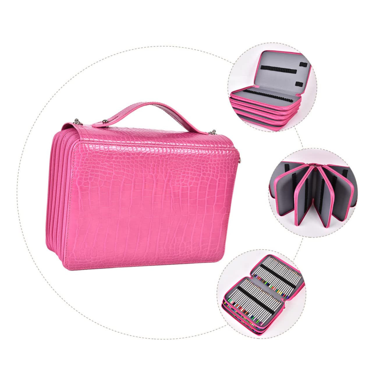 Astuccio Grande Capacità Porta Penne Resistente con Manico Organizer Multifunzione per Scuola e Ufficio