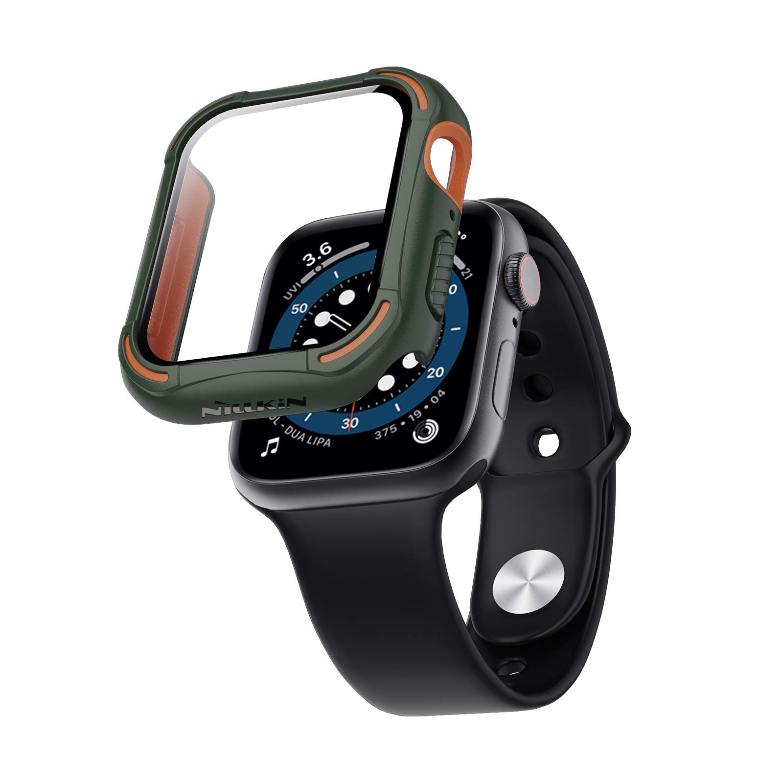 nillkin tempered glass protector case compatible for apple watch series 6/ se/series 5/ series 4 with built in screen protector 44mm, overall protective pc + tpu case (44mm, green)