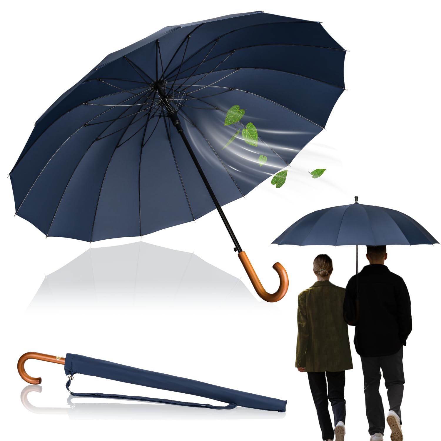 LOGAN & BARNES Stockschirm Sturmfest Ø120cm mit hochwertigem Echtholzgriff und geräuschloser Gummispitze - XXL Regenschirm Groß mit 16 Streben - Modell EDINBURGH