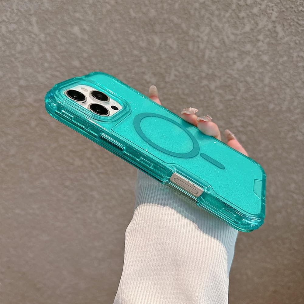 Etui na telefon 3 w 1 z brokatowym neonowym kolorem, przezroczyste, do iPhone'a 16, 16Pro Max, 15 Pro 14, 13, 12, magnetyczne, do ładowania bezprzewodowego, czerwone, do iPhone'a 12 Pro Max