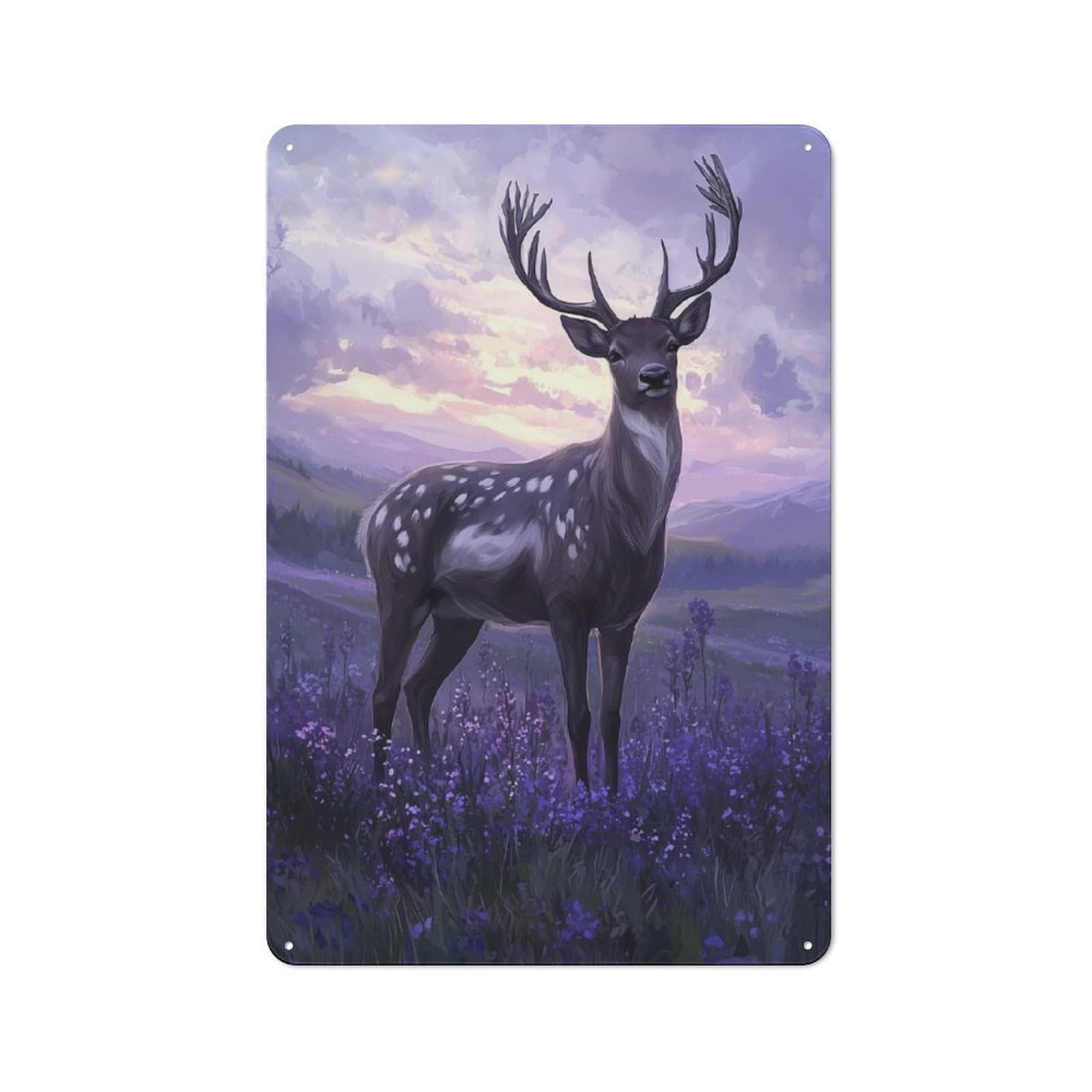 Junmoney Deer In Lavender Field Metal Wall Sign 30X20cm Featuring For Living Room Wall, For Decorating Living Rooms And Feature Walls