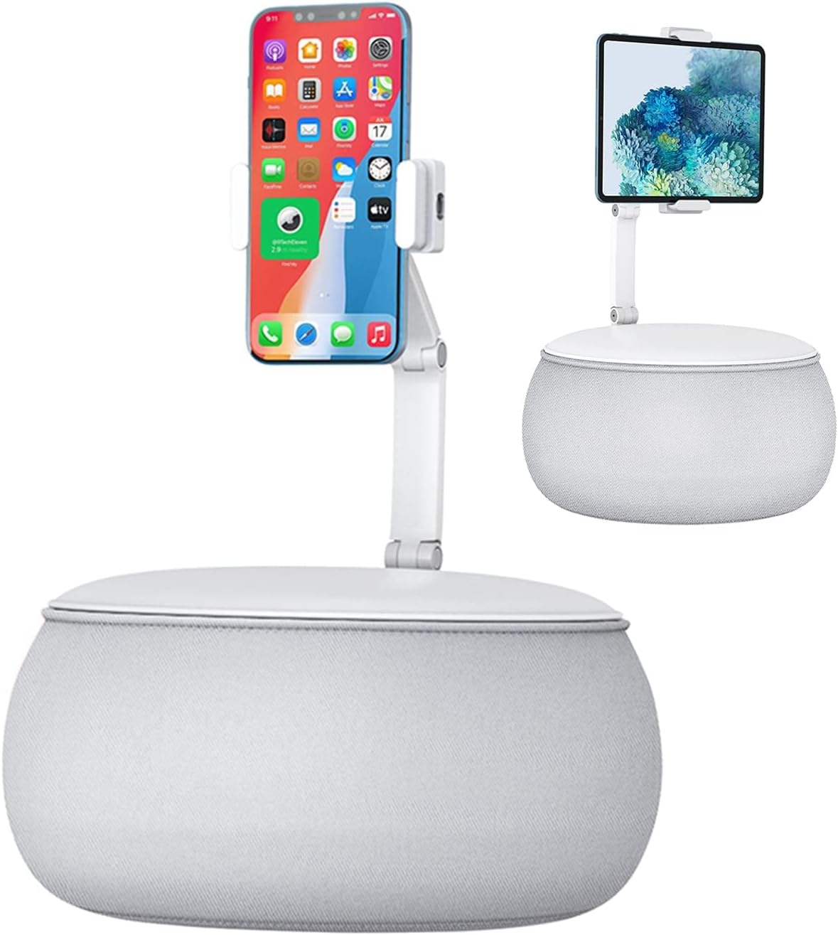 Cell Phone/Tablet Pillow Stand for Bed 360° Angle Adjustable Clip Clamp Cell Phone Holder Dual-arms Height Adjustment Cell Phone Pillow Stand for iPhone 13,12,4.5-13''Phone/Kindle/Tablet,Grey